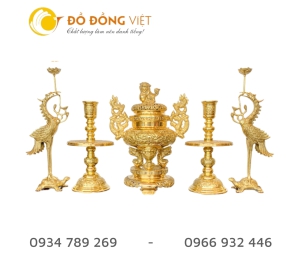 Bộ đồ đồng thờ cúng dát vàng