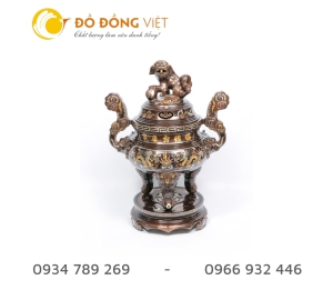 Đỉnh đồng, đỉnh thờ cúng, đỉnh tròn khảm ngũ sắc thất lân vờn cầu