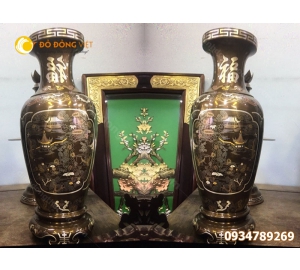 Bán lọ hoa thờ cúng bằng đồng khảm ngũ sắc cao 42cm giá rẻ