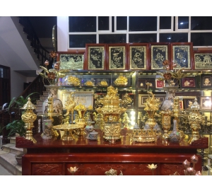 Bộ đỉnh đồng ngũ sự  mạ vàng - đồ thờ bằng đồng cao cấp