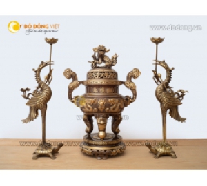 Bộ đỉnh đồng tam sự hun giả cổ cao 70cm