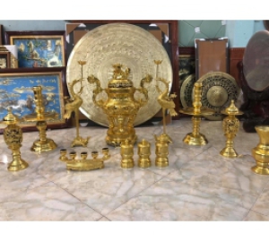 Bộ đỉnh đồng thờ cúng mạ vàng đẹp tinh xảo