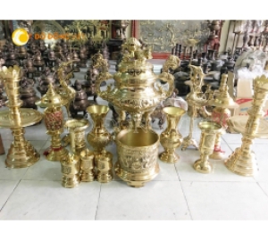 Bộ đỉnh đồng vàng cao 60cm, bộ ngũ sự đỉnh đồng vàng