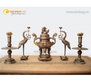 Bộ đồ đồng  thờ cúng ngũ sự hun giả cổ cao 60cm