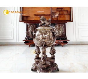 Đỉnh đồng, đỉnh thờ, đỉnh tròn khảm ngũ sắc thất lân vờn cầu
