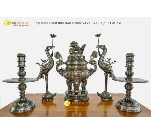Đỉnh đồng, đồ đồng thờ cúng, đỉnh thờ cúng khảm ngũ sắc 1 chữ vàng cao 60 cm
