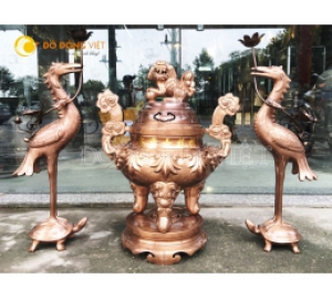 Đỉnh đồng khảm tam khí - Đồ thờ cúng đỉnh đồng khảm tam khí cao cấp