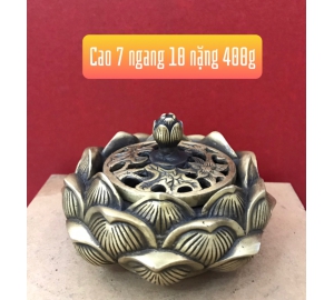 Lư đốt trầm bằng đồng hình bông sen hun màu giả cổ