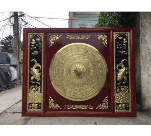 Tranh mặt trống đồng gò và cá chép, giá bán tranh đồng đẹp tinh xảo