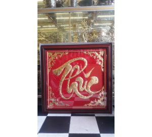 Quà tặng cao cấp- tranh chữ Phúc thư pháp mạ vàng 9999