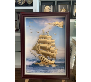 Tranh dát vàng thuyền buồm khung 27x34 cm đẹp tinh xảo