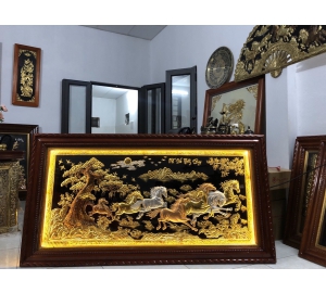 Tranh ngựa mã đáo thành công đèn LED đẹp tinh xảo, giá bán tranh đồng quà tặng