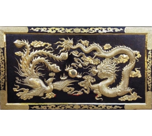 Tranh đồng long phượng sum vầy khung đồng liền mê