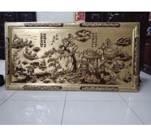 Tranh đồng quê bằng đồng vàng khung liền đồng đẹp tinh xảo