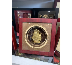 Tranh thuyền mạ vàng 24k thuận buồm xuôi gió, tranh vàng quà tặng ý nghĩa