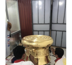Trống đồng Đông Sơn đường kính 45cm mạ vàng 24k cao cấp, trống đồng trang trí nội thất