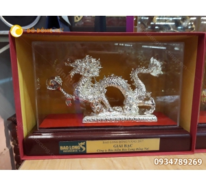 Tượng rồng bằng đồng mạ bạc phong thủy 20cm 