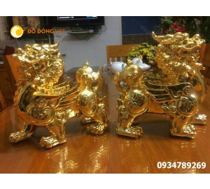 Tượng tỳ hưu bằng đồng mạ vàng 24k trấn phong thủy