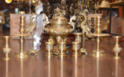 Báo giá bộ đỉnh đồng hoa sòi tai mây, đồng vàng KT 65 cm ngũ sự giá rẻ