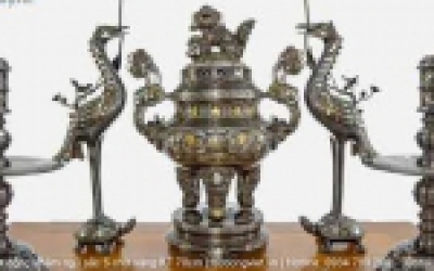 Bộ đỉnh đồng thờ cúng cao cấp khảm ngũ sắc 5 chữ vàng cao 70 cm