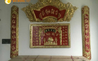Bộ hoành phi câu đối bằng đồng Cửu huyền thất tổ