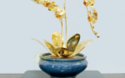 Chậu Hoa Lan Hồ Điệp bằng đồng dát vàng 24K MS1