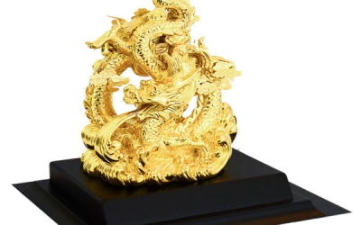 Quà tặng linh vật phong thủy- tượng rồng phong thủy mạ vàng