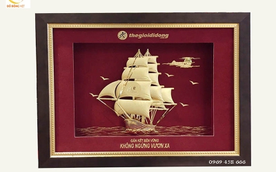 Chọn quà mừng khai trương, tân gia nhà mới, tranh thuyền thuận buồm xuối gió vàng 24k