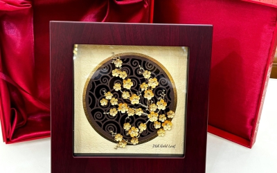 Tranh Hoa Mai Dát Vàng  Qùa Tặng 20x20cm 