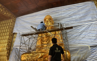 ĐỒ ĐỒNG VIỆT ĐÚC TƯỢNG PHẬT ADIĐÀ BẰNG ĐỒNG MẠ VÀNG TẠI CHÙA LỚN NHẤT HỒ CHÍ MINH 