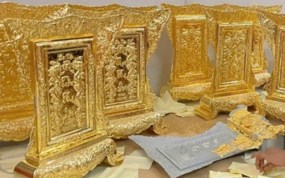 NGAI THỜ GIA TIÊN MẠ VÀNG CHẾ TÁC THEO YÊU CẦU KHÁCH HÀNG 