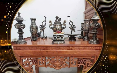 ĐỒ THỜ CÚNG BẰNG ĐỒNG KHẢM NGŨ SẮC